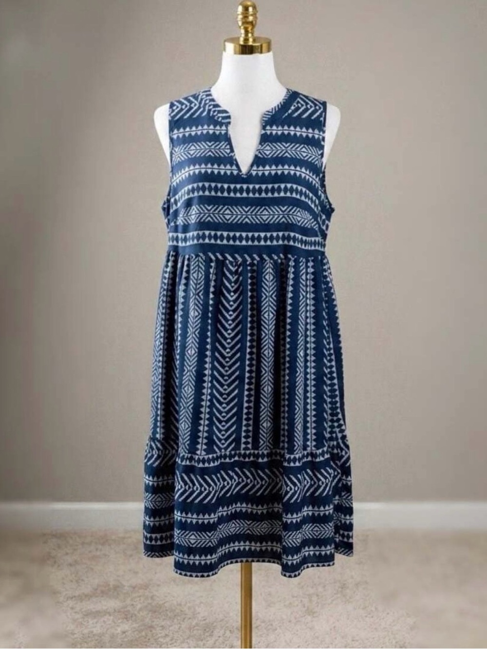 Plus Size 1X 14-16 Bloomchic Striped BOHO Pocket Ruffle Sleeveless Tank Dress